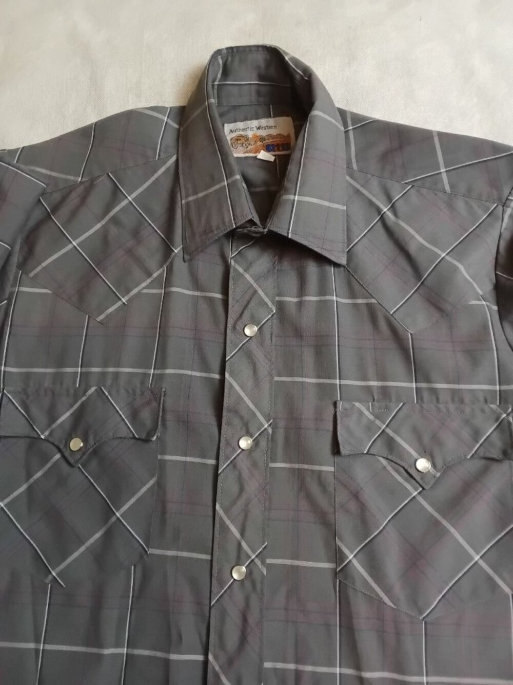 Vintage ATB Authentic Western Wear Pearl Snap Shirt Plaid Short Sleeve Size 15.5